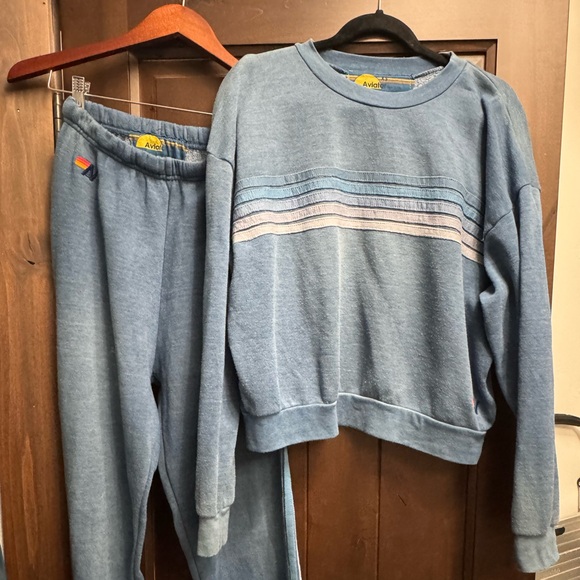 Aviator Nation Pants - Aviator Nation Blue 5 Stripe Sweatshirt + Sweatpants XS/S
